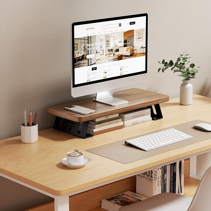 NestNeat Monitor Stand - 24 Inch Wood Monitor Stand Riser, 220 Pounds Load Capacity Desk Monitor Riser for Laptop/PC/Printer, Desktop Stands Organizer for Home Office