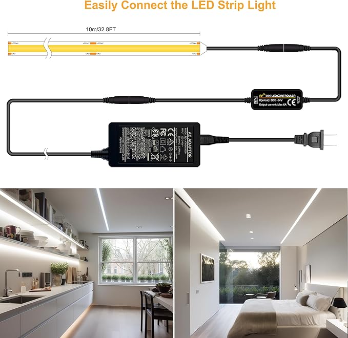 Pandery LED Strip Lights 32.8FT,Dimmable cob led Strip with Adapter and Remote,24V Strip Lights CRI90+ 8mm Wide 3840leds,Natural White 4000K Indoor led Tape,Perfect for Cabinet,Room,Kitchen,TV