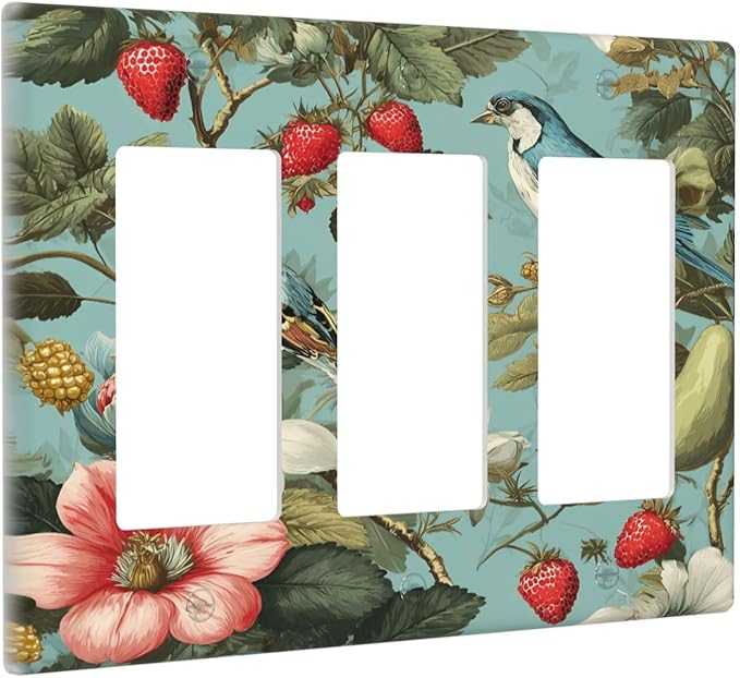 Bvtewkhz William Morris Flower 3 Gang Triple Rocker Wall Plate Cover Decorative Light Switch Covers Electrical Faceplate Switch Plates for Bathroom Kitchen Home