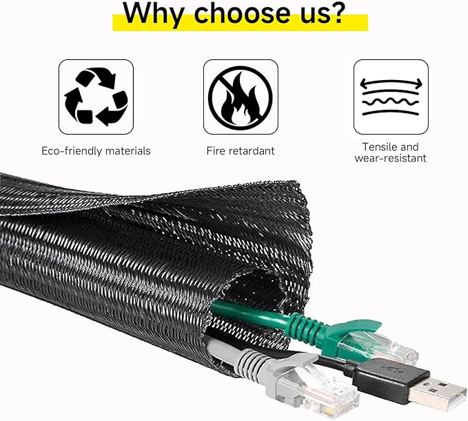 GBSCLOVER 10ft 1/2 inch Cord Protector Wire Loom Tubing Cable Sleeve Split Sleeving for USB Cable, Cable Management for Computer Electrical Wire Power Cord Audio Video Cable, Black