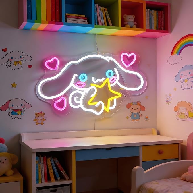 THIIXDAI Cinnamoroll Neon Sign for Room Decor, USB Powered LED Lights with Dimmable, Japanese Cartoon Dog Neon Signs, Cute Night Light Gifts for Children (15"L x 9.61"W)