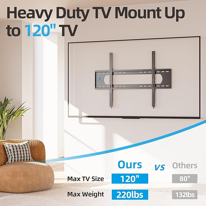 85 86 98 100 inch Heavy Duty TV Wall Mount for 55-120 inch Large TVs up to 220 LBS & 900x600mm Vesa, Ultra Slim Fixed TV Mount, Low-Profile TVS Bracket, 16" 24" 32" Wood Stud, Fit Most 65+ 75+ 120 TVs