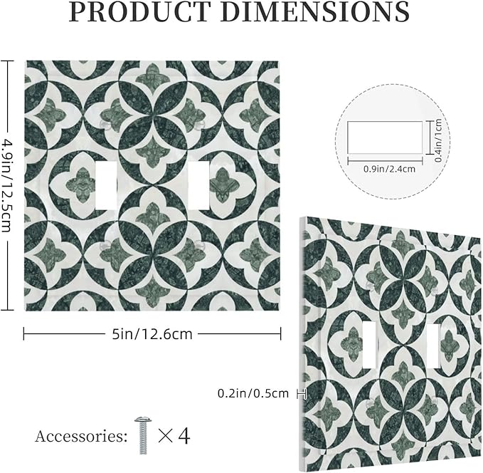 Bvtewkhz Green Luxury Modern Cubic Marble 2 Gang Double Toggle Decorative Light Switch Covers Electrical Faceplate Switch Plates for Bathroom Kitchen Home