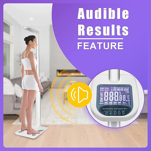 Ultrasonic Digital Physician Scale, 440lb/200kg Height and Weight Scale with BMI Body Fat Measurement, Smart LCD Display Body Composition Scale for Gym, Home, Hospital & Physicians