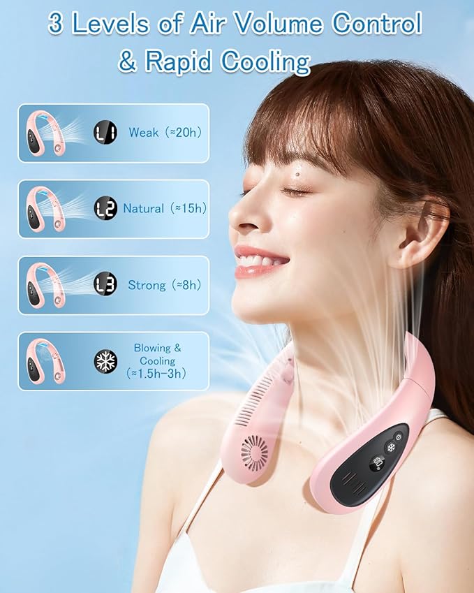 GAITIR Neck Air Conditioner, Portable Neck Fan with Cooling Plate 360°Cooling Airflow, 5000mah Rechargeable USB Fan Hands Free Bladeless Wearable Foldable Mini Fan for Men Women Home Office Outdoor