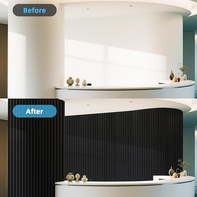 Art3d 1-Pack Acoustic Wood Slat Wall Panel with Roll-Flat Design - 95.3 x 23.8 Inch Sound Absorbing Panels for Living Room Columns Corridor Curved Wall Decor, Blackwood