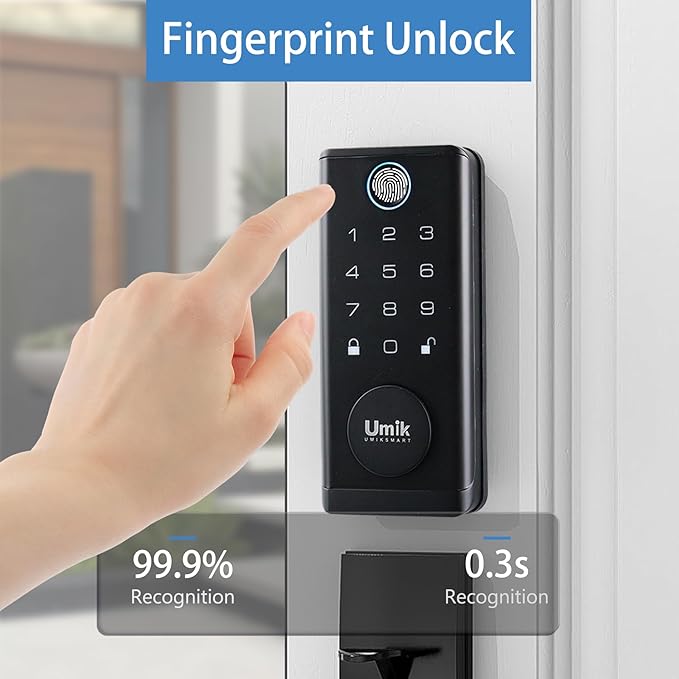 UMIK UMIKSMART Fingerprint Door Lock with Handle Set, Keyless Entry Smart Door Lock, Electronic Keypad Deadbolt Locks, App Control for Front Door, Home (Matte Black in Zinc)