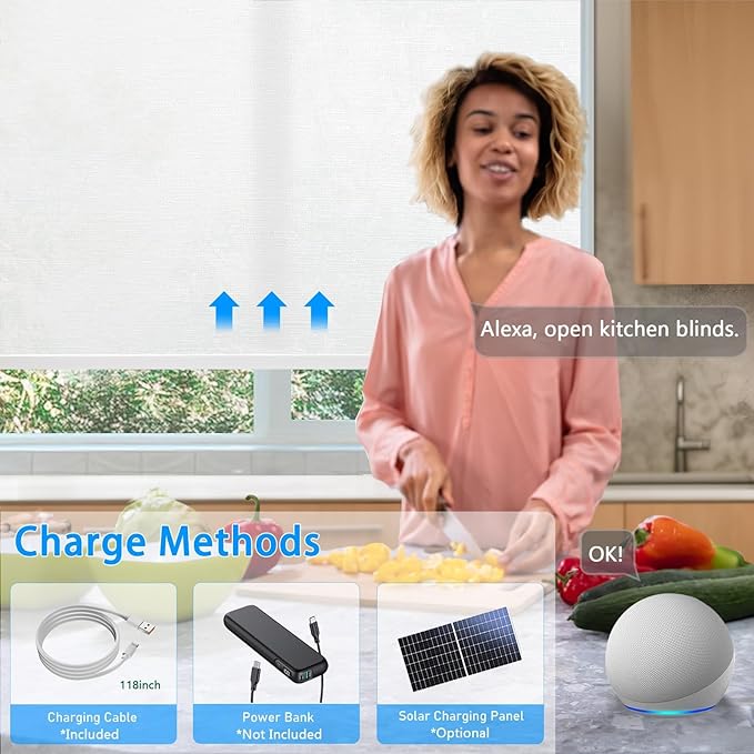 COOLWINDS Motorized Blinds with Remote Cordless Automatic Motorized Shades Custom Blinds for Windows Smart Curtains Compatible with Alexa Google Home(Light Filtering Cloud White,W28 x H72in)
