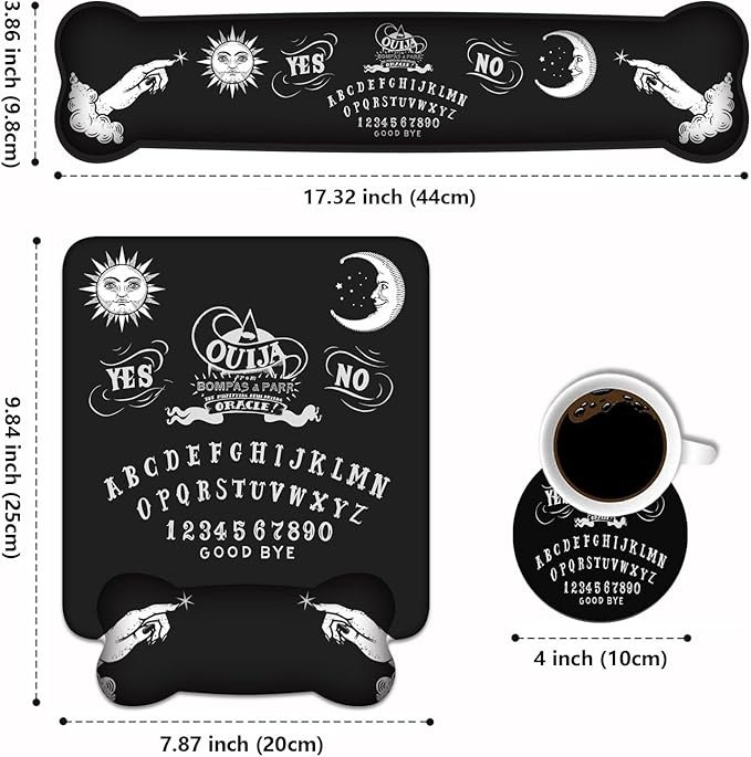 Wrist Rest Support Ergonomic Gel Mouse Pad & Memory Foam Keyboard Set, Non-Slip Rubber PU Base for Home Office Working Studying Easy Typing & Pain Relief, Ouija Board