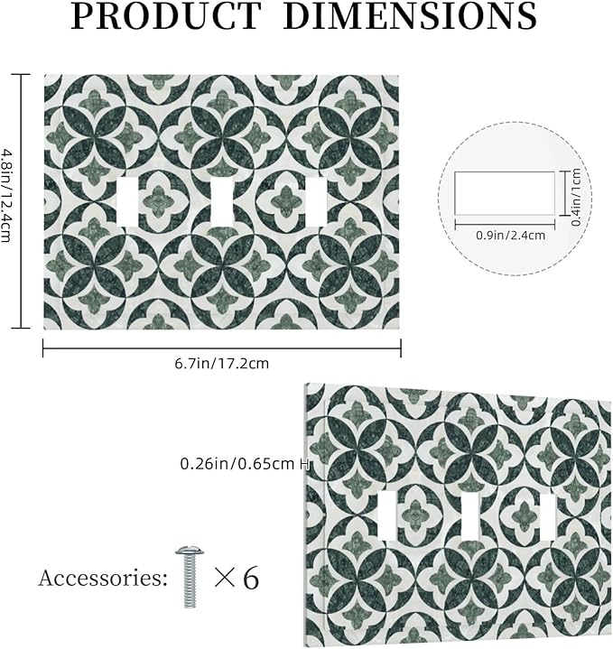 Bvtewkhz Green Luxury Modern Cubic Marble 3 Gang Triple Toggle Decorative Light Switch Covers Electrical Faceplate Switch Plates For Bathroom Kitchen Home