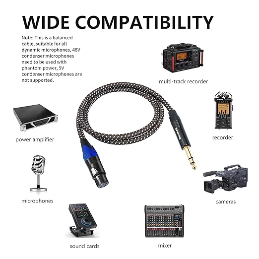 Smithok 2Pack 1/4" to XLR Cable,Heavy Duty Nylon Braided,Gold Plated Plug,Balanced 1/4" TRS (Quarter Inch 6.35mm) to 3pin XLR Female Patch Cable, Microphone Cable, for Speaker,Mixer-6.6ft
