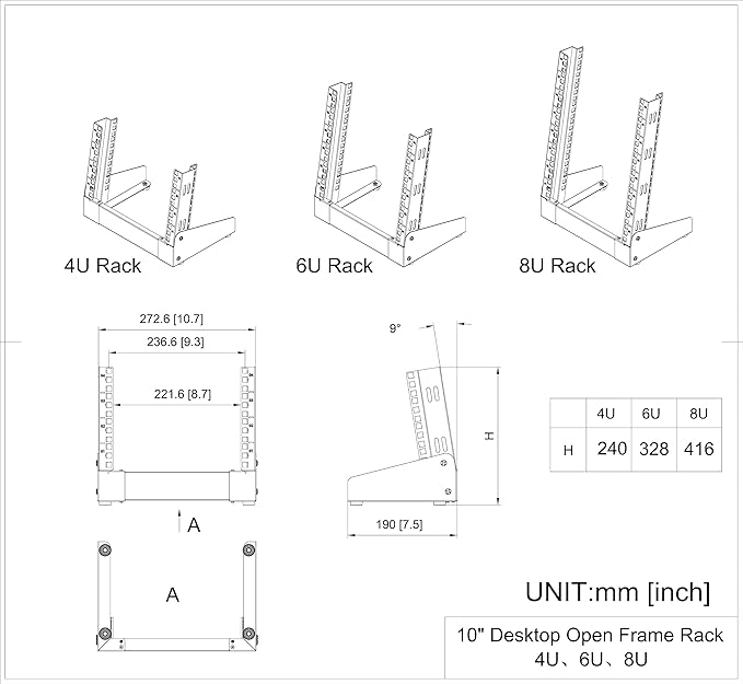 QiaoYoubang 6U Small Desktop Network Rack, 10 inch Mini Open Frame Desktop Cabinet for 10 inch Network, Servers, Audio, Video and Studio Equipment Free Standing Home Office Rack (6U)