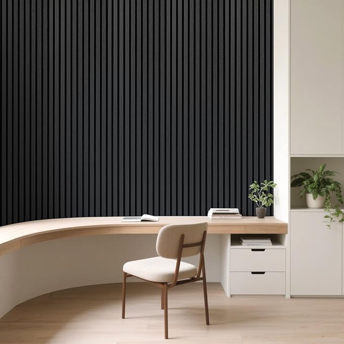 Art3d 2-Pack Acoustic Wood Slat Wall Panel with Roll-Flat Design - 95.3 x 23.8 Inch Sound Absorbing Panels for Living Room Columns Corridor Curved Wall Decor, Blackwood