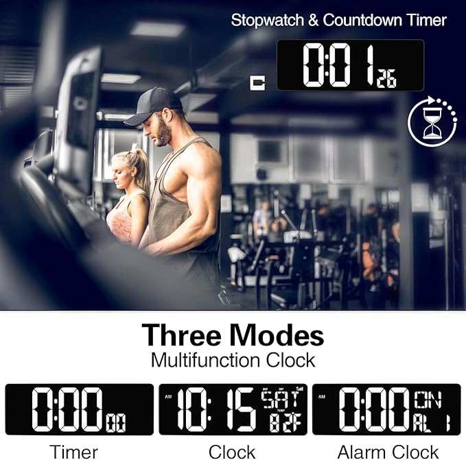 XREXS 16.5 in Large Display Wall Clock with Temperature/Date/Week, LED Big Digital Timer Clock with Remote Control, Alarm Clock for Home and Office, Auto-dimming