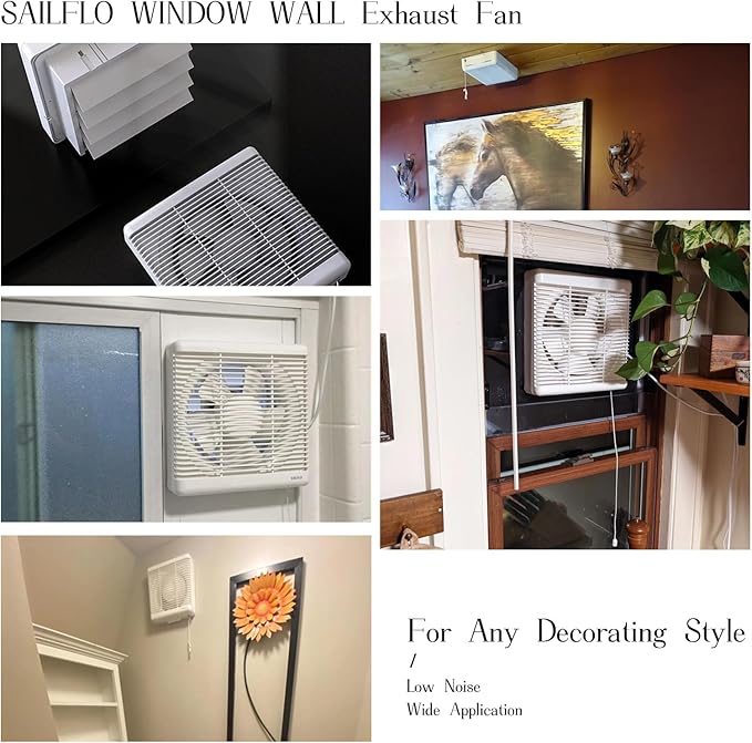 SAILFLO 10 Inch Window Shutter Exhaust Fan,11.6 x 11.6 Inch Cutout, 406CFM 35W Wall-Mounted Ventilation Air Intake Extractor for Bathroom Home