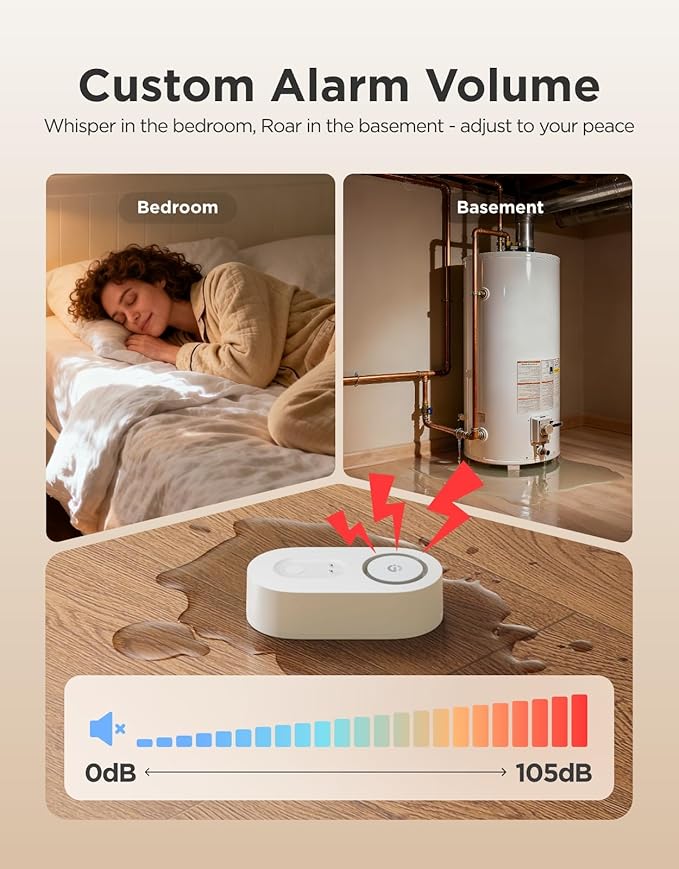 GoveeLife Upgraded Smart Water Leak Detector 1s with 1804ft Ultra-Long Range, WiFi Water Sensor with SMS/Email/APP Push and Sound Alarm, 5-Year Battery Life, Suit for Home, Basement, Kitchen, 4 Pack