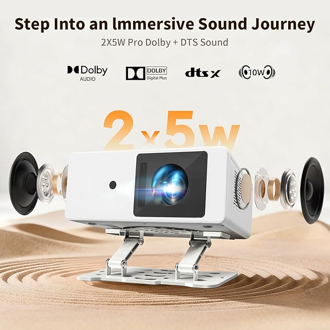 [1800 ANSI & Auto Focus] Smart Mini Projector with WiFi 6 and Bluetooth, 4K Support Outdoor Movie Projector, Native 1080P Dolby Audio Portable Projector for Bedroom/Home/Celling