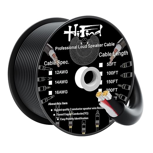 HiFind 14/2 Gauge Speaker Wire Cable 250 Ft-Tinned OFC Copper-UL CL3 Rated- Indoor/Outdoor-Pro Series 14 AWG-UV PVC Jacket&Cotton, Hi-Fi Sound for Car Audio,Home Theater Speakers,Stereos-Black
