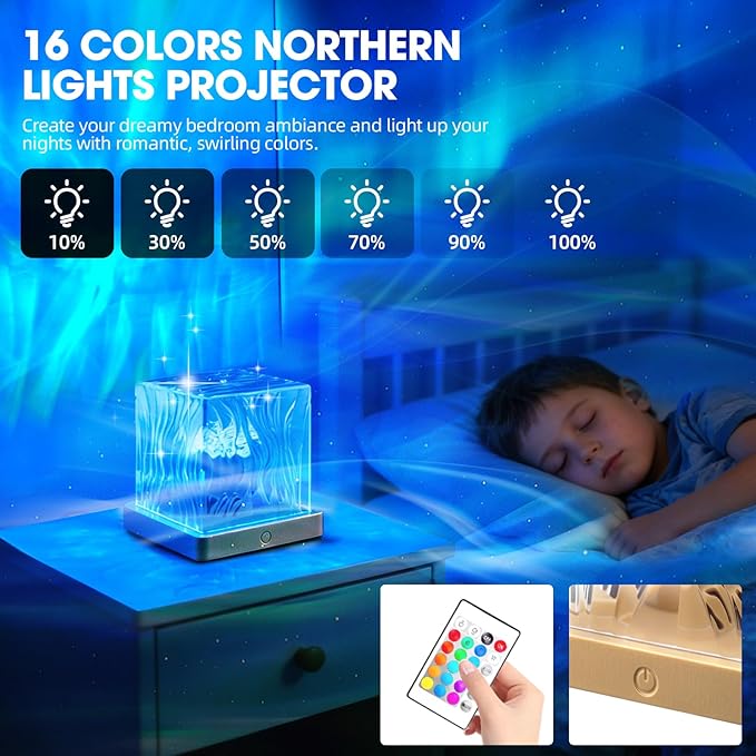 LZHYWEI Northern Lights Projector, 16 Colors Aurora Lamp Galaxy Projector fot Teens with Remote Control and Aurora Drift Effects for Bedroom Night Light for Kids, Christmas Gift for Boys & Girls