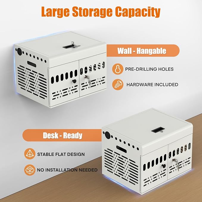 12-Device Charging Cabinet -Lockable Charging Station for iPad, Chromebook,Laptop&Tablet- American Style Charging Cabinet with Cord Management Ideal for Classrooms & Offices (Grayish White)