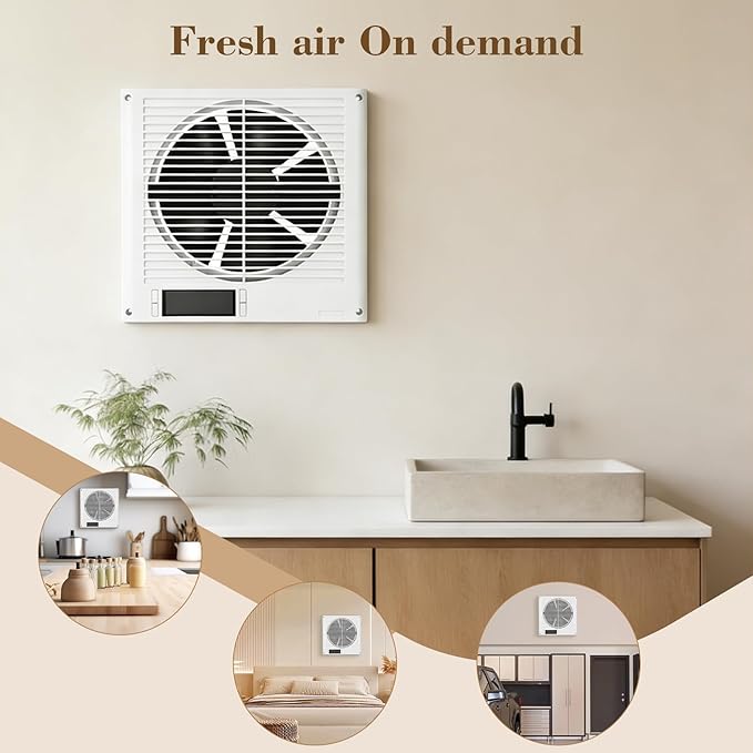 Qnemaei 8" Through Wall Fan 305 CFM, Room to Room Air Transfer Fan, Reversible Airflow Design, Programmable Timer, Quietly Circulating Air for Home, Office, Closet, Laundry Room & More