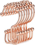 Shower Curtain Hooks, Goowin Shower Curtain Rings, Stainless Steel Shower Curtain Hooks Rust Proof Free Sliding Double Shower Hooks for Curtain, Shower Curtains & Liners (Rose Gold)