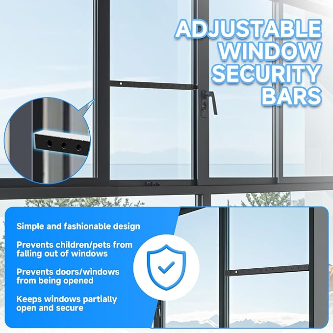 ZhouDaShu Adjustable Window Security Bars, Window Bars Security Inside Vertical, Window Bar Lock Prevent Burglary, Window Safety Bars for Children, Window Stick Extend from 16.3-29.3 in(Black -2 pcs)