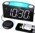 Vibrating Alarm Clock with Bed Shaker for Heavy Sleepers, Beside Clock with Night Light for Bedrooms, 2 USB Chargers,Large LED Display with Dimmer,Snooze 12/24H DST, Battery Backup