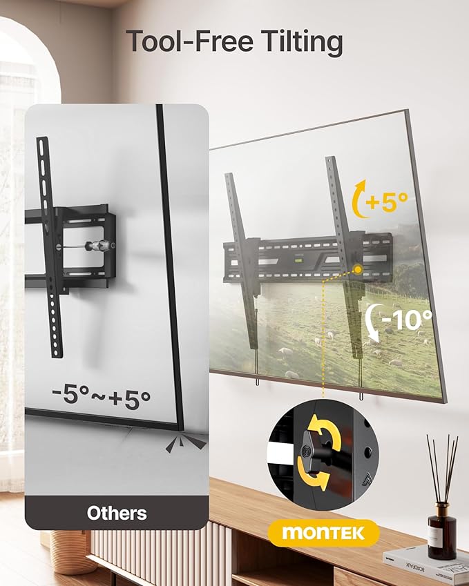 monTEK 15°Full Tilting TV Wall Mount for 50-100 inch Large TVs up to 220 LBS & 900x600mm Vesa, Effortless Tilt & Lock Heavy Duty TV Wall Mount Fits 32″/24″/18″/16″ Wood Studs TM1005W-LT