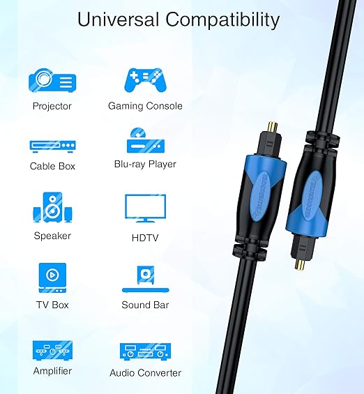 BlueRigger Digital Optical Audio Toslink Cable (3FT - 2 Pack, Fiber Optic Cord, in-Wall CL3 Rated, 24K Gold-Plated) - Compatible with Home Theatre, Sound Bar, TV, Xbox, PlayStation PS4