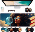 Ergonomic Keyboard Wrist Rest & Mouse Pad Wrist Rest Set, Large XXL Gaming Desk Mat 31.5"x 11.8" with Non-Slip Base, Memory Foam, Easy Typing Pain Relief for Home & Office, African American Girl