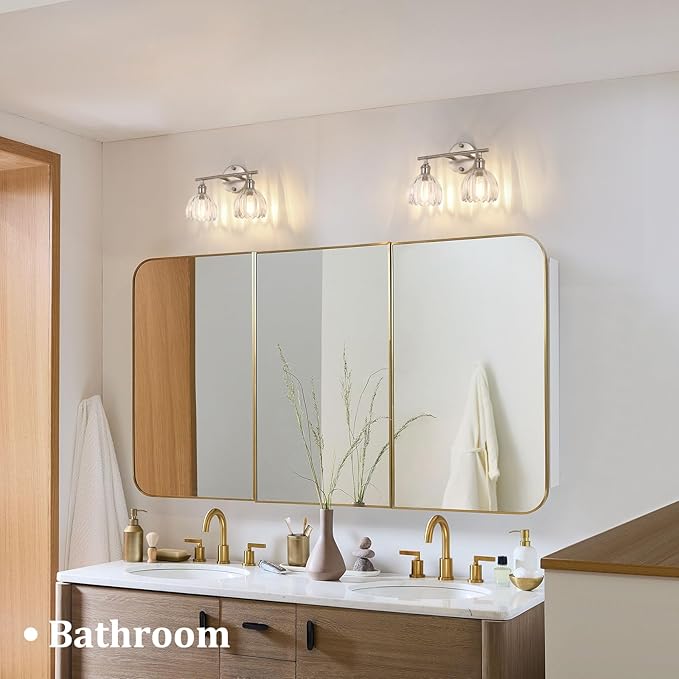 Shenmoyl Bathroom Light Fixtures, 2-Light Vanity Wall Light Over Mirror with Clear Tulip Glass Shade for Bedroom Living Room (Bulb Not Included), Satin Nickel
