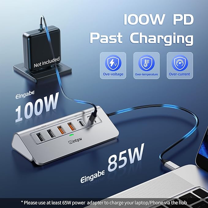 intpw P9R PRO USB C Hub Ethernet, 10Gbps USB C Docking Station 10-in-1 with Type-C & 2 Type-A 3.2 Data, LAN, 4K@60Hz, 2 USB A 2.0, PD 100W, SD/TF Ports, 3.28FT Powered USB Hub for PC, iPhone 17, Mac