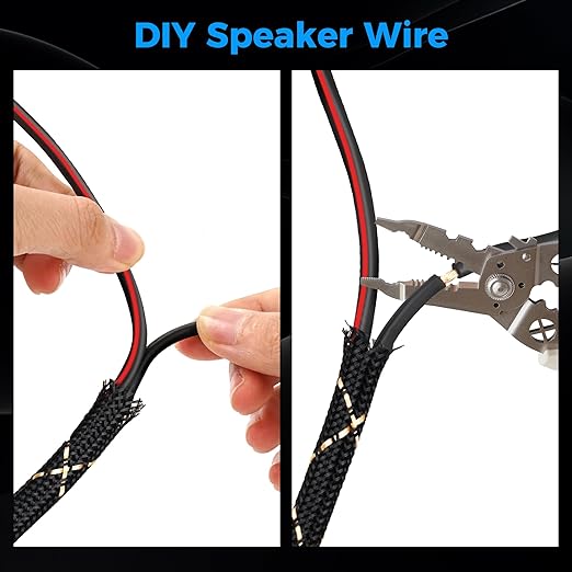16/2 Speaker Wire 35 Feet, 16AWG Gauge Speaker Cable, Direct Burial, Durable Nylon Braided, in Wall, 2 Conductors, OFC Oxygen-Free Copper, for Car Audio Stereos, Home Theater, Surround Sound, Radio