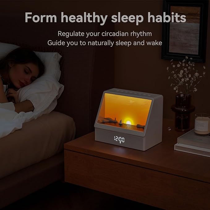 Sunrise Alarm Clock with Sound Machine for Bedrooms Heavy Sleepers,Smart Wake Up Light Sunrise Alarm Clock White Noise Machine for Adults Kids(White)