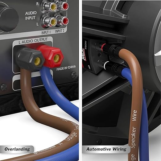 InstallGear 100ft 14 Gauge Speaker Wire with 12 Banana Plugs - Copper Clad Aluminum Cable for Clear Audio Sound - Easy-Install Car Speaker Wire and Home Theater Setup with Blue Black Jacket
