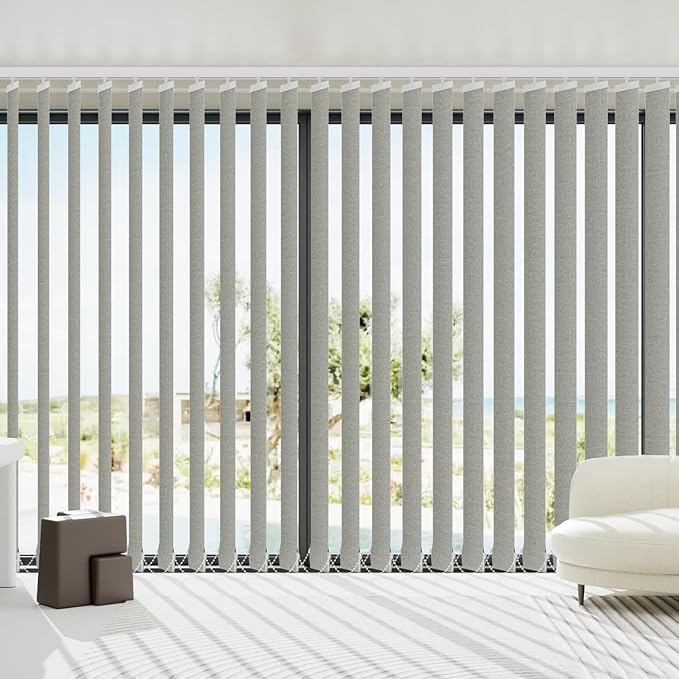 Blindify Motorized Vertical Blinds, Blackout Sliding Door Shades Vertical Shades Remote Control Customize, 3-Layer Grey