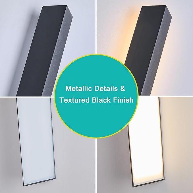 Tarentlight Modern Minimalist 20W LED Outdoor Wall Light, IP65 Waterproof, 1700 Lumens Warm White, Black Textured Aluminum & Frosted Glass, Wall-Mounted Porch Lights for Garage, Patio, Entryway