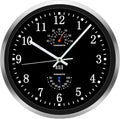 HITO 12 Inch Silent Wall Clock Battery Operated Non Ticking Glass Cover Silver Aluminum Frame, for Kitchen, Bedroom, Home Office, Living Room Decor (12" Black)