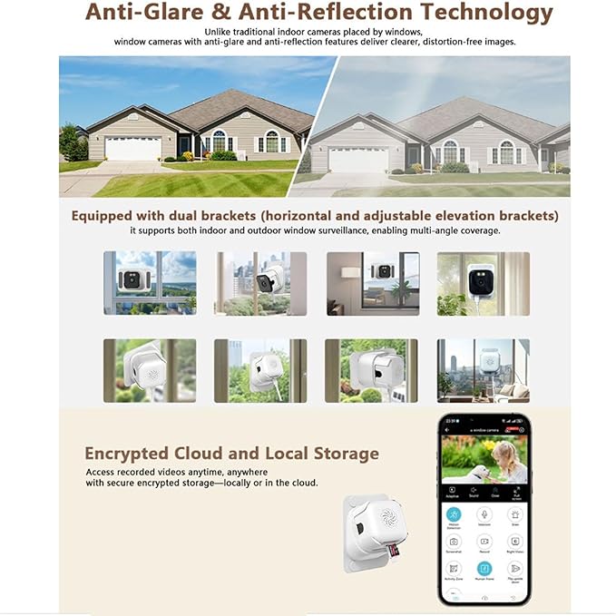 Diyeeni 2K 3MP Window Camera for Home Security - 5G/2.4GHz WiFi Wireless Camera with Bluetooth, Anti Glare Security Cameras, Motion Detection, 2-Way Audio, Real Time Reminder