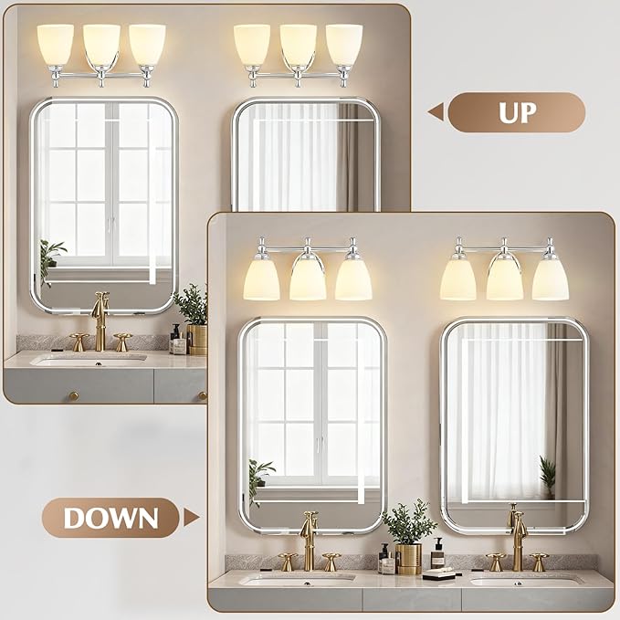 EJIAXIN Bathroom Light Fixtures, 3 Light Bathroom Lighting Fixtures Over Mirror Wall Mounted Lighting Chrome Vanity Light for Living Room Cabinet