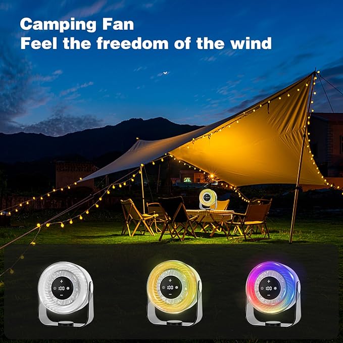 KKANDPP Desk Fans for Bedroom,Quiet Wall-Mounted Desk Fan with Remote,Portable Colored LED Light 100 Speed Digital Display USB Rechargeable Fan for Home Office Bedroom Camping Traveling(White)