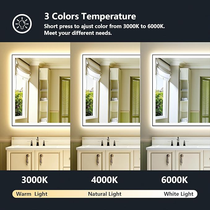 YEELAIT 57x36 Inch LED Bathroom Mirror with Lights (Front Lit and Backlit) Black Framed Lighted Vanity Mirror for Bathroom Wall Dimmable Anti-Fog Memory Tempered Glass Horizontal/Vertical