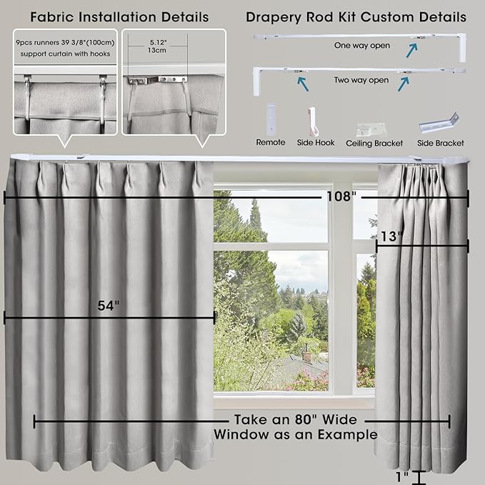 SmartWings Automatic Curtain Opener with Drapery, Motorized Vertical Blinds with Remote, Electric Closet Doors Sliding Panels Compatible with Alexa Google Homekit, 93% Blackout Light Grey