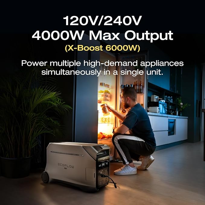 EF ECOFLOW Solar Generator 4096Wh DELTA Pro 3 with 400W Portable Solar Panel + Transfer Switch Kit, 120/240V 4000W AC Output, Power Station for Home Use, Emergencies, Power Outages, RVs