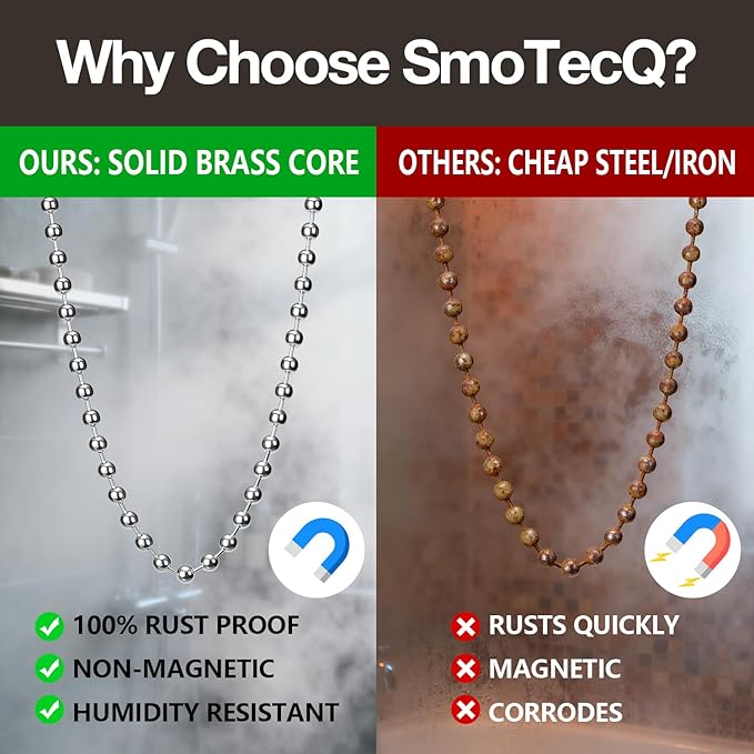 SmoTecQ 10 Feet (120 Inch) Ceiling Fan Pull Chain Extension - Nickel Plated Silver - 3mm Beaded Ball Chain with 12 Connectors - Rust Proof Solid Brass for Light Fixtures & DIY Crafts