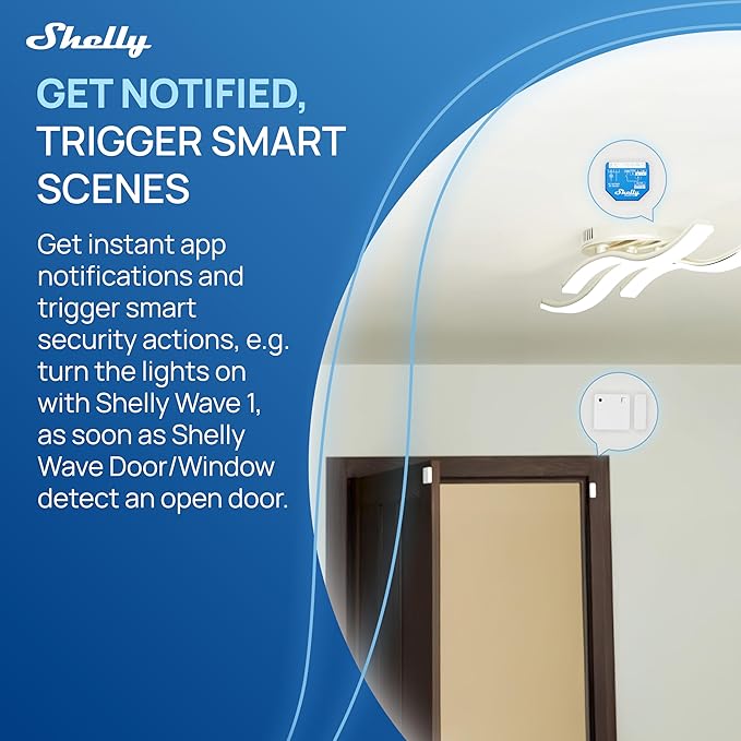 Shelly Wave Door/Window White, Z-Wave Long Range Operated Sensor, Home Automation, Compatible with Alexa, Google Home, SmartThings & Home Assistant, Bulletproof Security, Lux & Tilt Angle Measurement