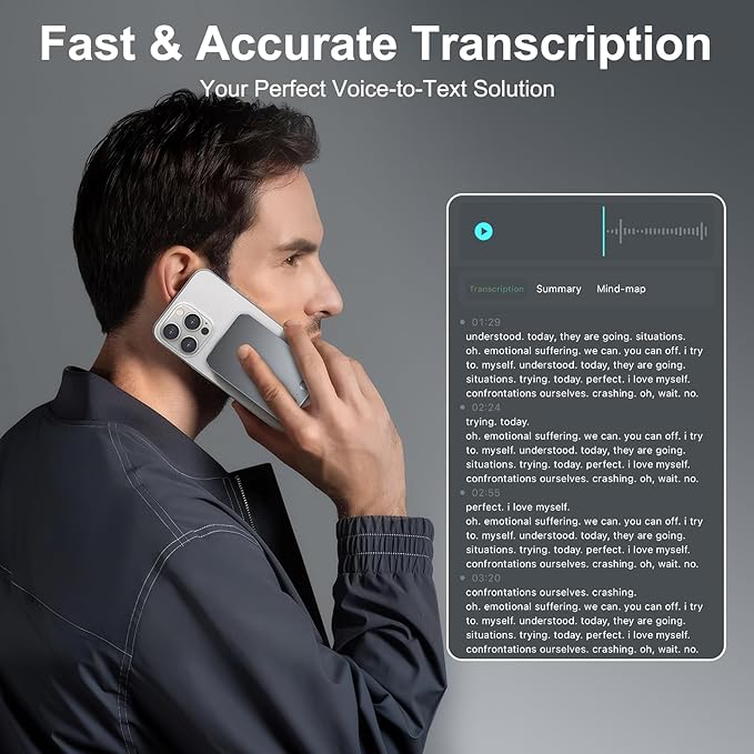 AI Voice Recorder,64GB Note Voice Recorder with Transcribe,Mind Mapping & AI Summary,Digital Voice Recorder with App,Audio Recorder for Lectures,Phone Calls,Meetings,Interviews Etc,Grey