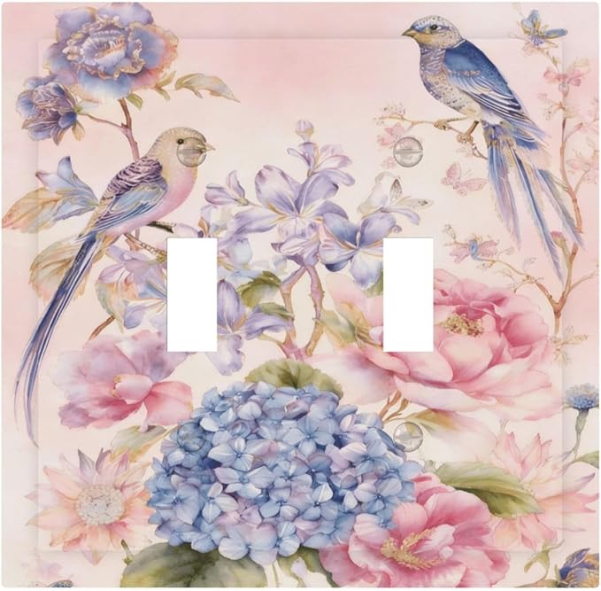 Bvtewkhz Floral Birds Morris 2 Gang Double Toggle Decorative Outlet Covers Light Switch Plate Electrical Receptacle Switchplate For Bathroom Kitchen Bedroom