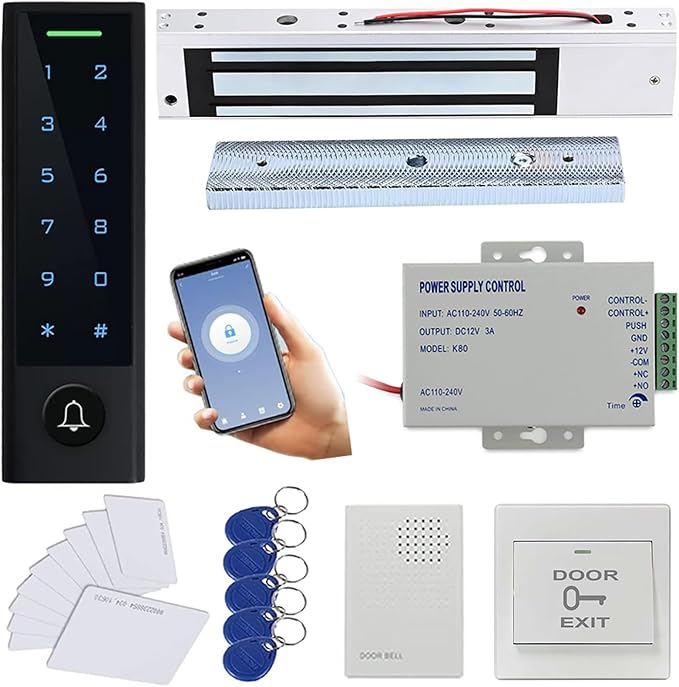 MENGQI-CONTROL WiFi Remote Manage IP66 Watreproof Access Control Keypad 600lbs Magnetic Lock Push Exit Button Smart Phone App Remote ADD/Delete User